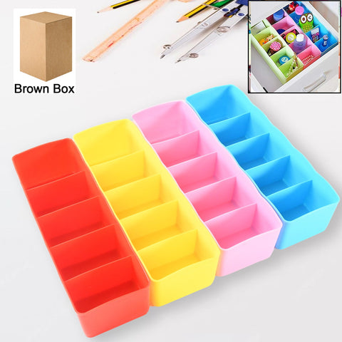 12680 Multi-Function Desktop Drawer Storage Box Clothing Organizer 5 Grid Storage Box Underwear Socks ,Ties Organizer Box (4 Pc Set)