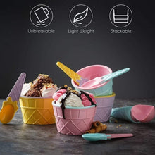 5322 Ice-Cream Waffle Spoon Bowel Cup Set | Premium ice Cream Set | Ice-Cream Bowel with Spoon | 6 units Couple Bowl Set | Color Box