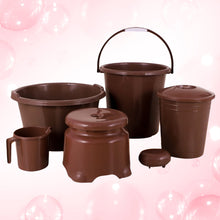 8728 Plastic Bathroom Accessories Set 6 pcs Bath Set Bathroom Bucket with Dustbin Mug, Stool, Soap Case,Tub ( 6 Pcs Set )