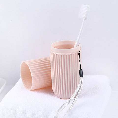 Travel Toothbrush Case & Holder w/ Rope & Brush (Portable, Capsule Shape)