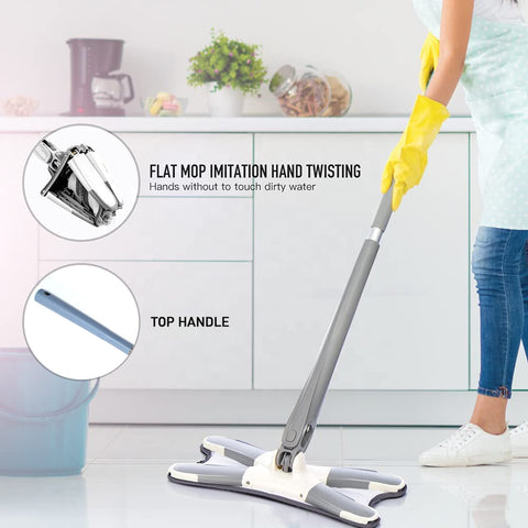 4874 X Shape Mop or Floor Cleaning Hands-Free Squeeze Microfiber Flat Mop System 360° Flexible Head, Wet and Dry mop for Home Kitchen with 1 Super-absorbent Microfiber Pads. 