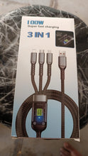 13111 3-in-1 Super Fast Charging Cable 100w, Multifunctional Convenient Super Fast Charging Cable Nylon Braided Cord, 3-in-1 Silicone Zinc Alloy 3 Head Charging Cable