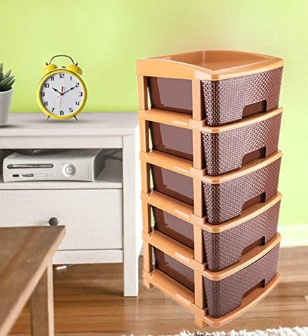 1151 5tier Plastic Modular Drawer System For Multiple Use (Brown colour) 