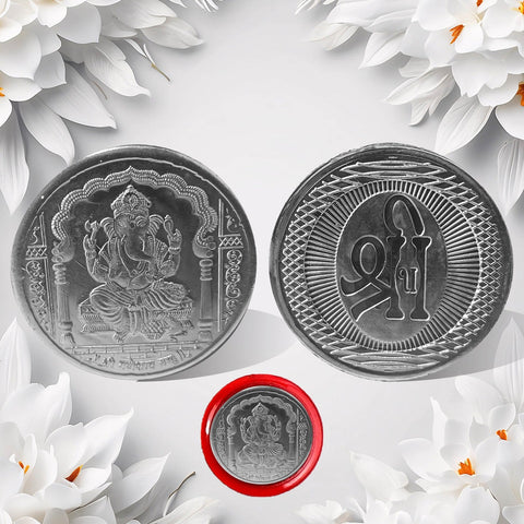 17987 Ganesh Ji, Silver color Coin for Gift & Pooja | Silver Coin | Silver Coin / Diwali Gift (1 Pc / (Metal is not silver)