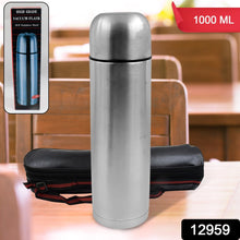 Vacuum Flask With Cover, 18/8 Stainless Steel | Hot and Cold Water Bottle with Push-Down Lid | Double Walled Stainless Steel Bottle for Travel, Home, Office, School, Picnic (1000 ML / With Cover)