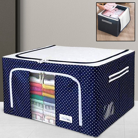 17641 Foldable Steel Frame Clothes Living Storage Organizer Handled Bag Box for Large Size Bedding, Blankets, Women Saree, Toys & Cloth Storage Box / Bag (66 Liter)