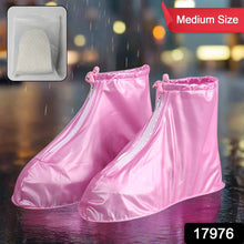 17976 Plastic Shoes Cover Reusable Anti-Slip Boots Zippered Overshoes Covers Transparent Waterproof Snow Rain Boots for Kids / Adult Shoes, for Rainy Season (1 Pair / Pink)